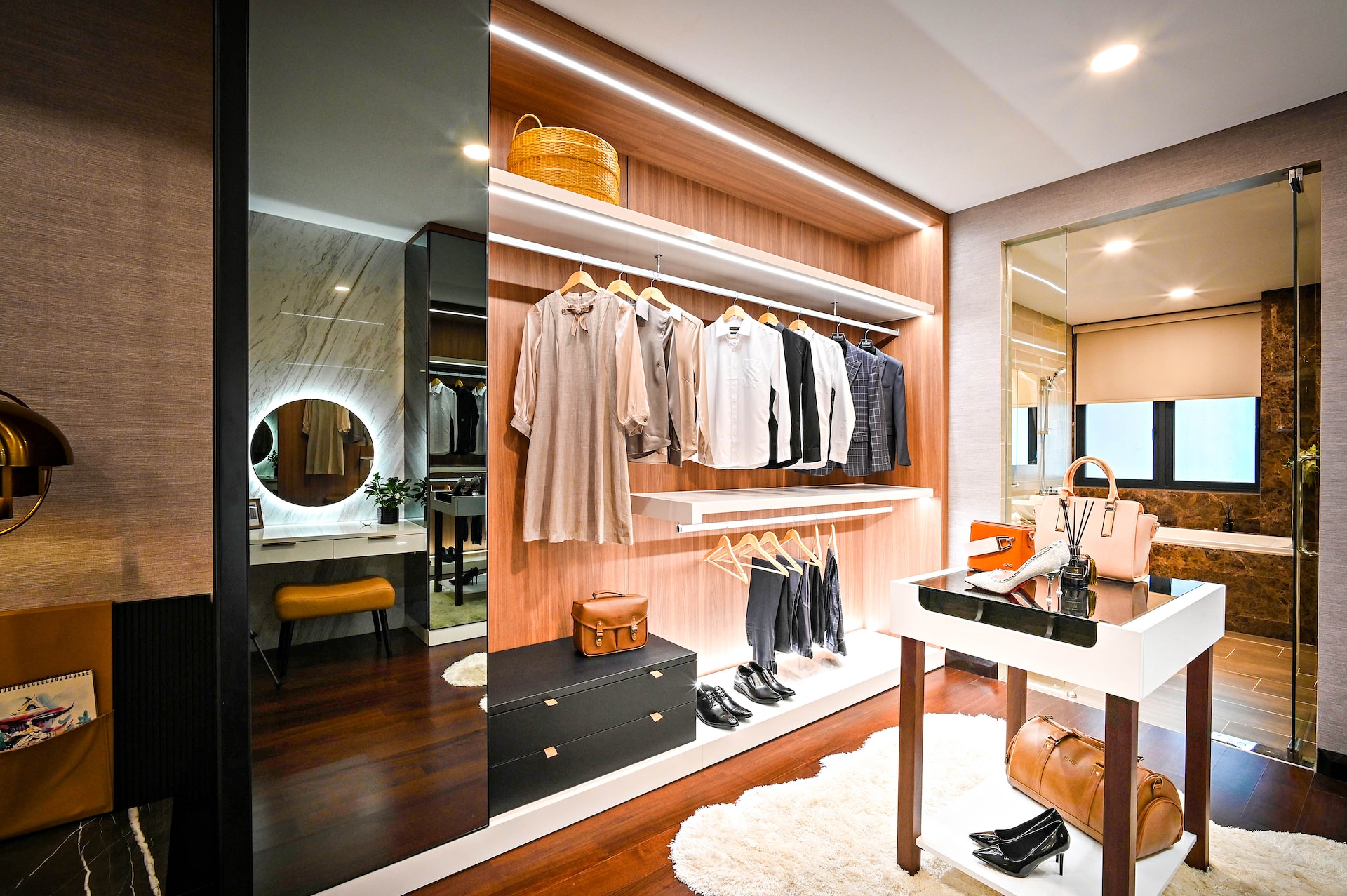 High end, built in wardrobe and dressing room.